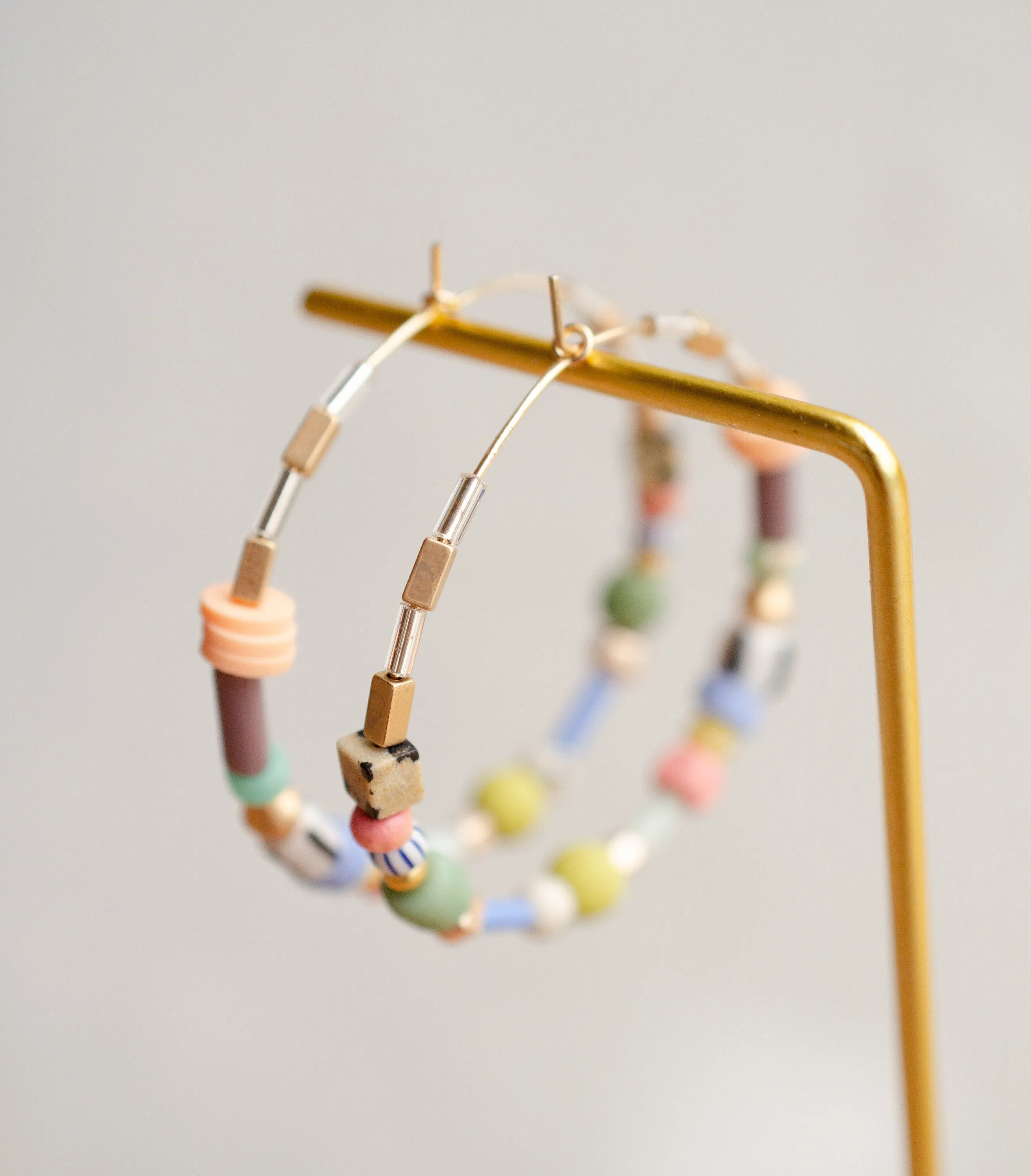 Pastel Beaded Hoops, Colorful earrings, gold hoops, statement earring, bridesmaids gifts, stocking stuffer, jewelry gift