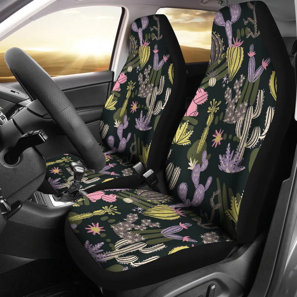 Pastel Colorful Cactus Pattern Car Seat Covers Set