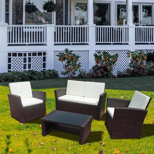 Patio Furniture Outdoor 4Pcs Wicker Rattan Sofa