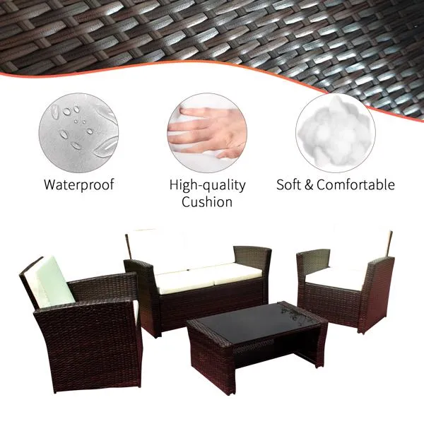 Patio Furniture Outdoor 4Pcs Wicker Rattan Sofa