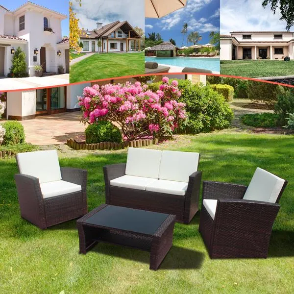 Patio Furniture Outdoor 4Pcs Wicker Rattan Sofa