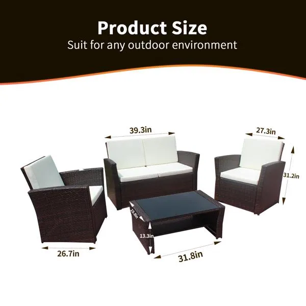 Patio Furniture Outdoor 4Pcs Wicker Rattan Sofa