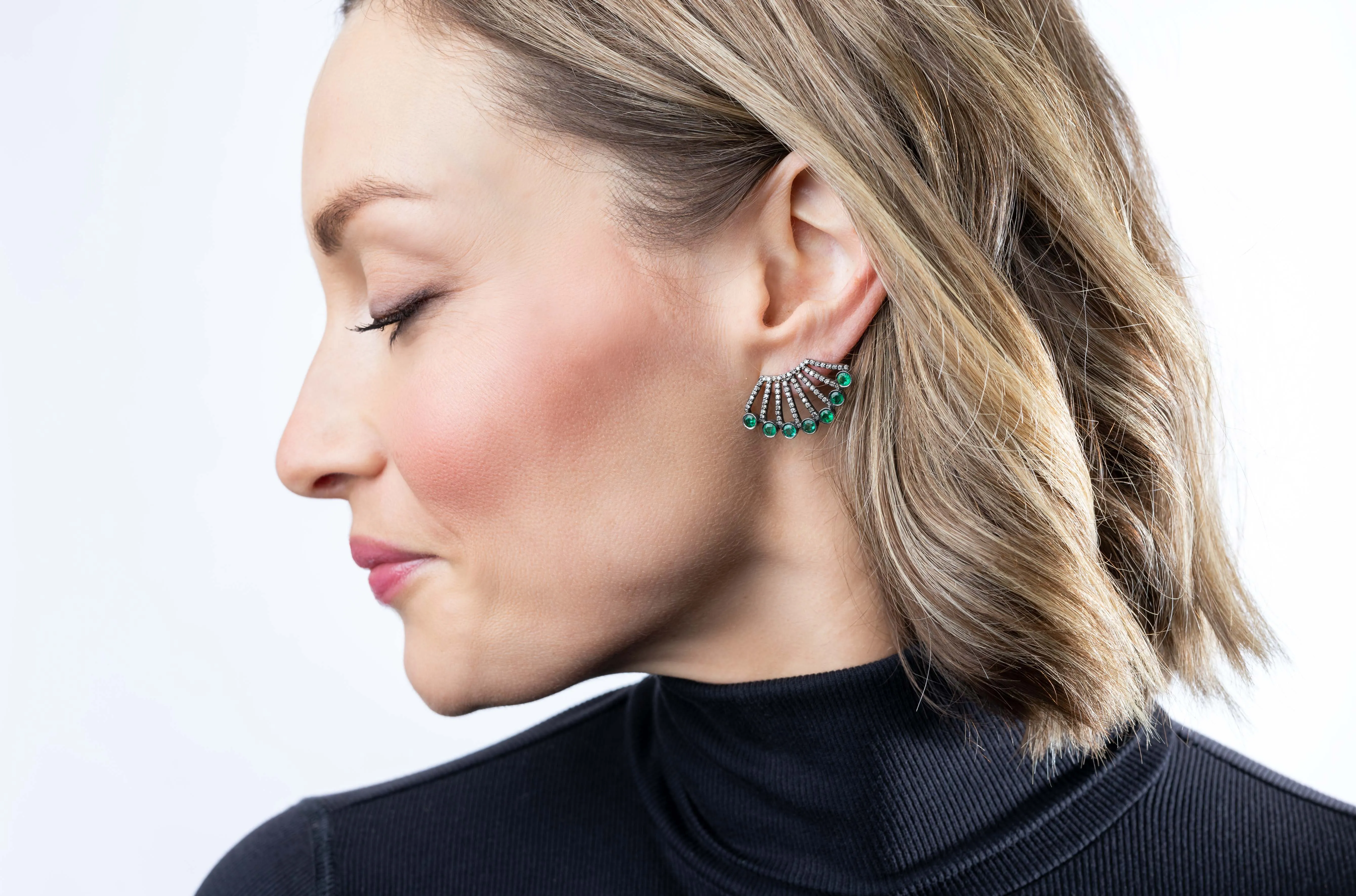 Pave Diamond, Emerald Earrings