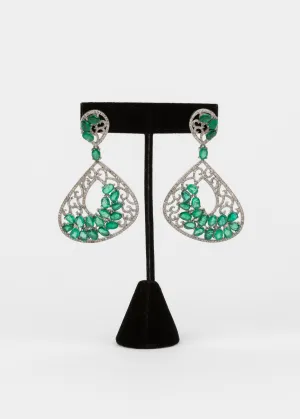 Pave Diamond, Emerald Statement Earrings