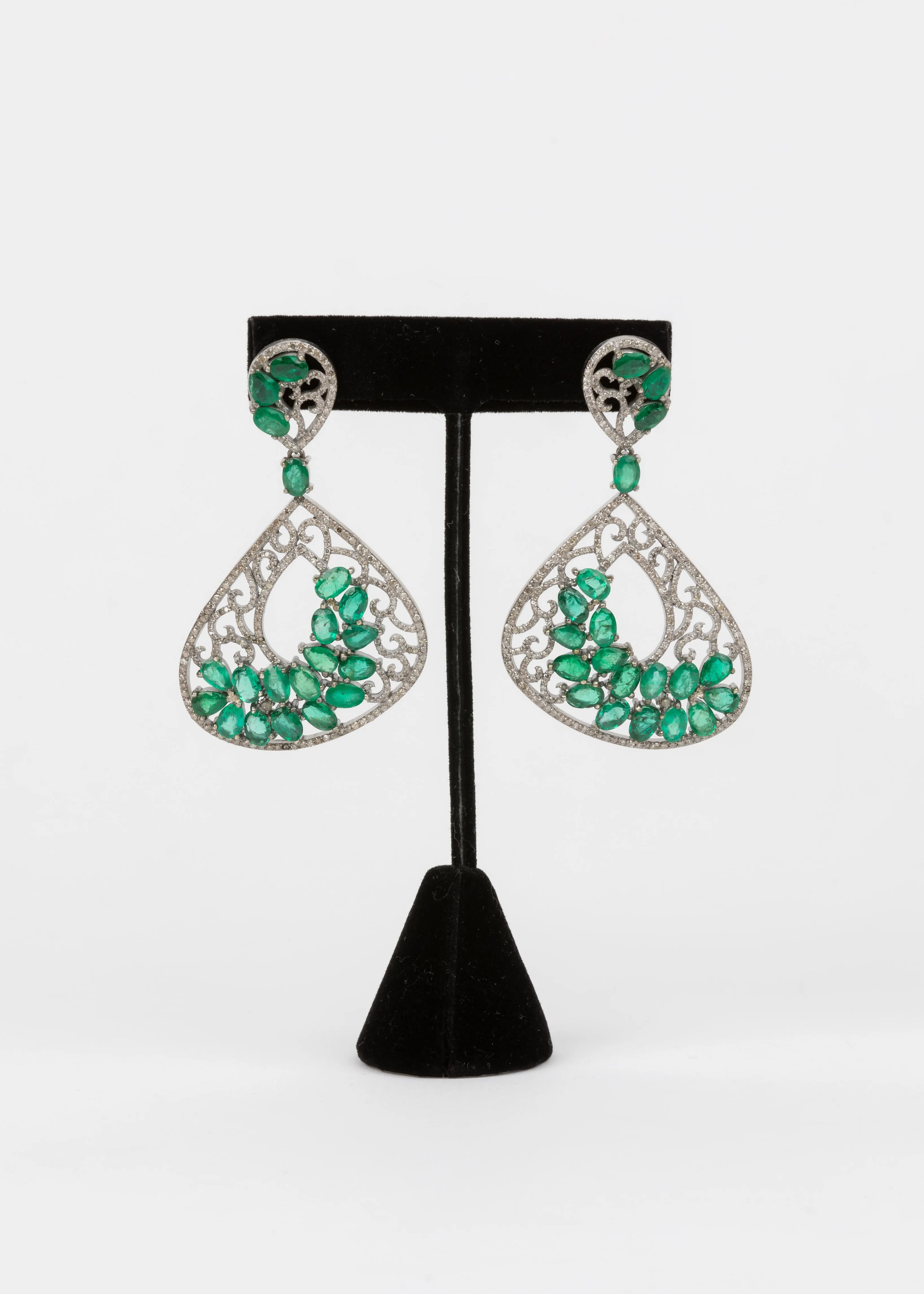 Pave Diamond, Emerald Statement Earrings
