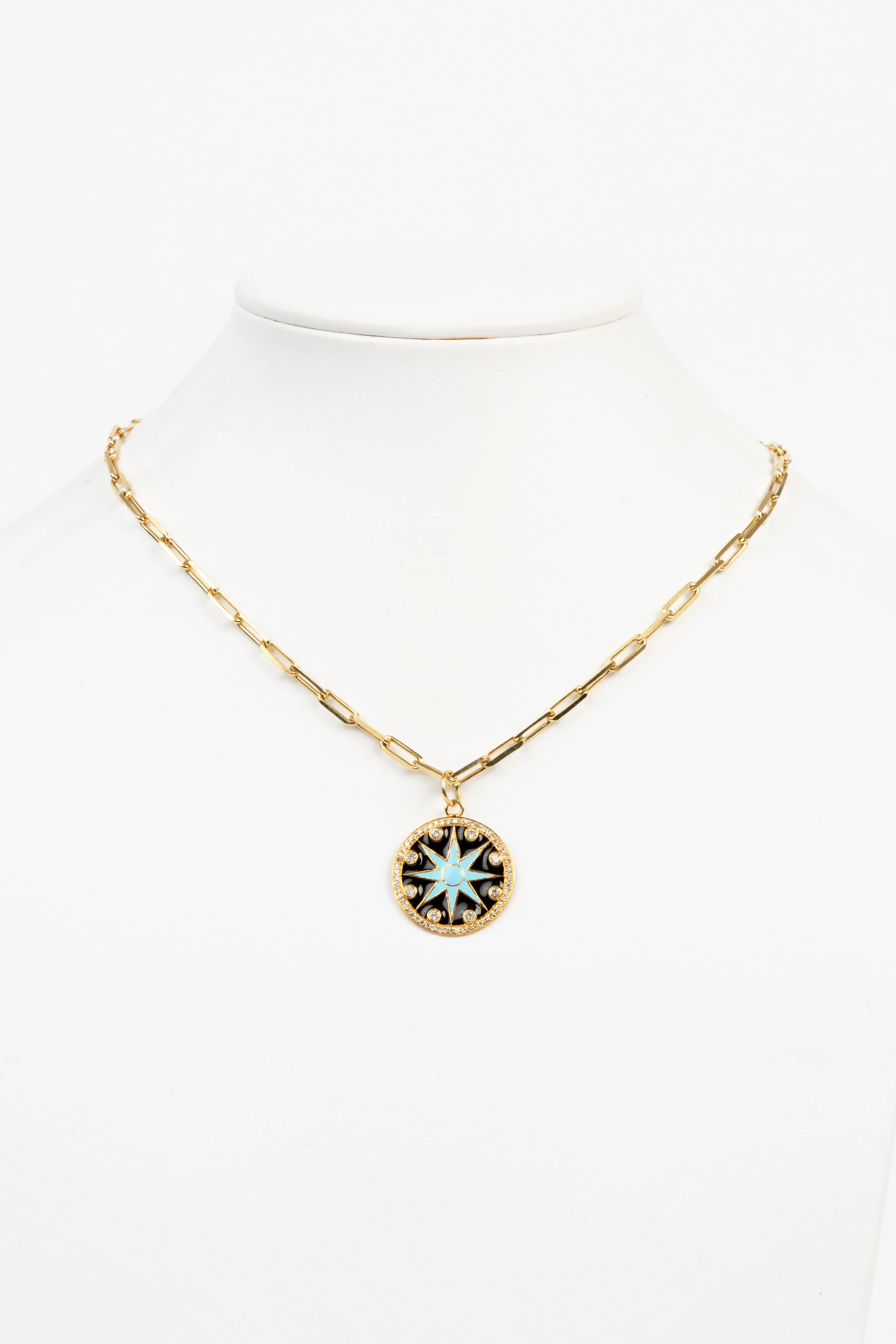 Pave Diamond, Enamel , Vermeil Necklace