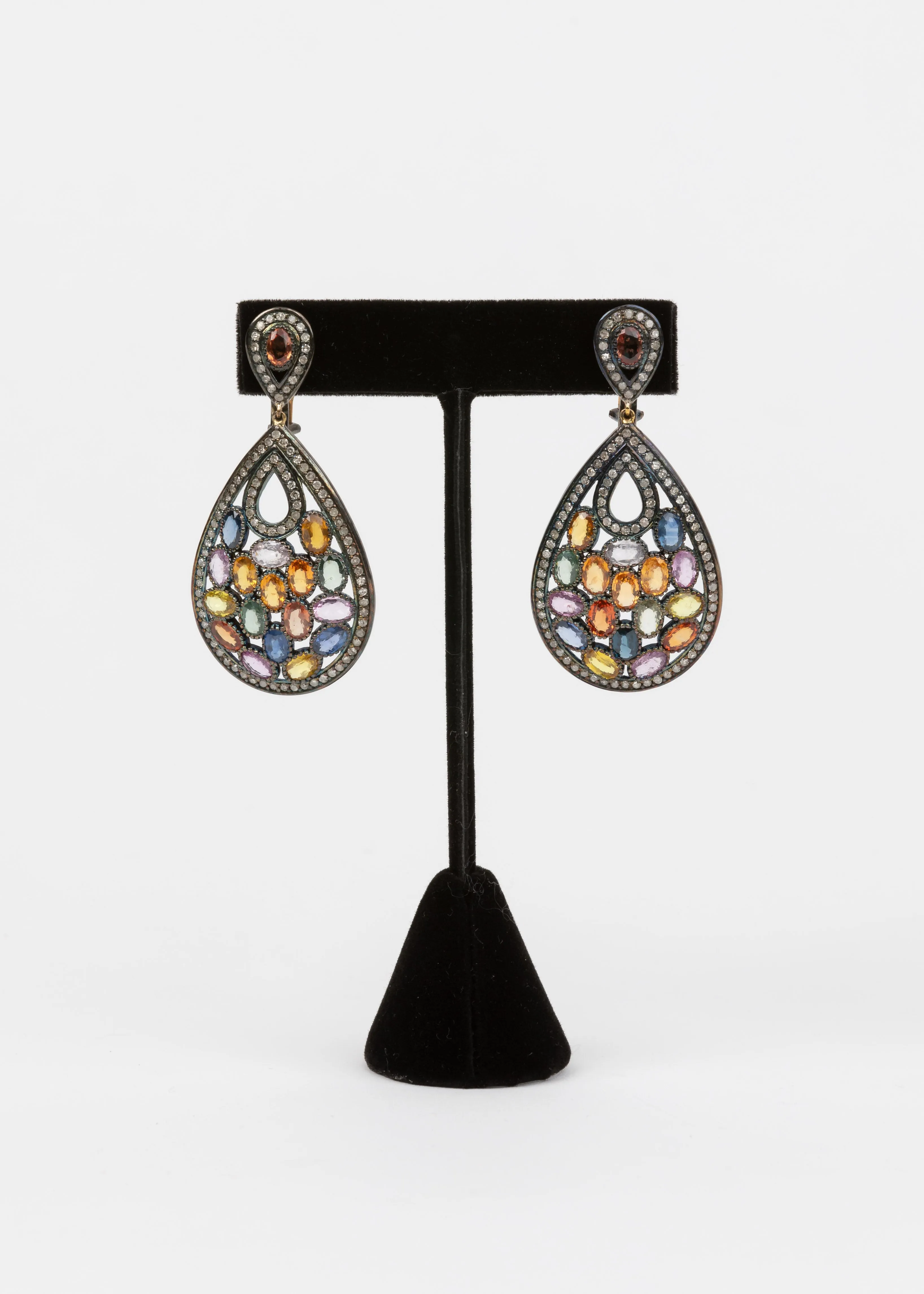 Pave Diamond, Sapphire Earrings
