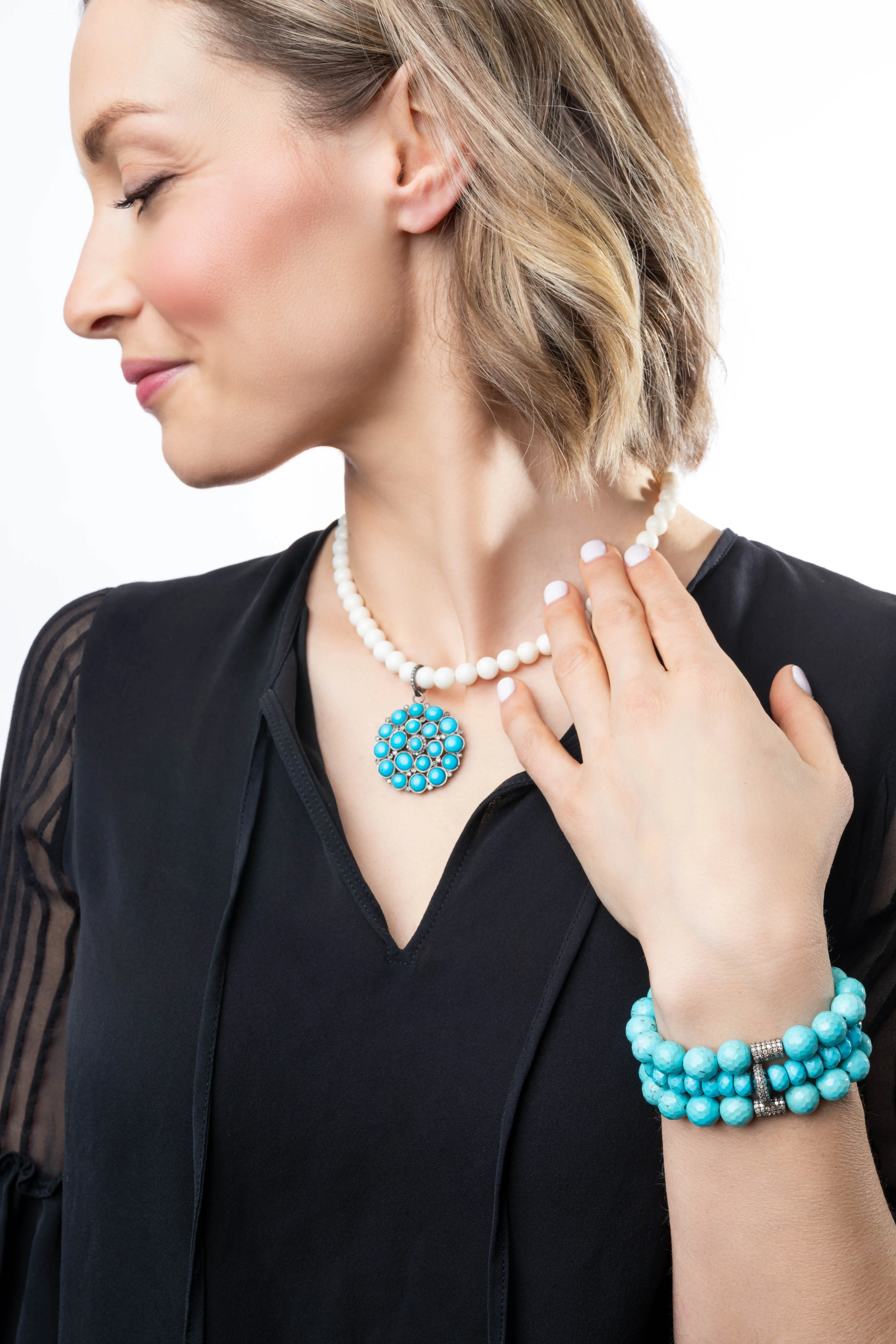 Pave Diamond, Turquoise , Coral Necklace