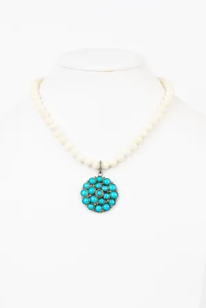 Pave Diamond, Turquoise , Coral Necklace