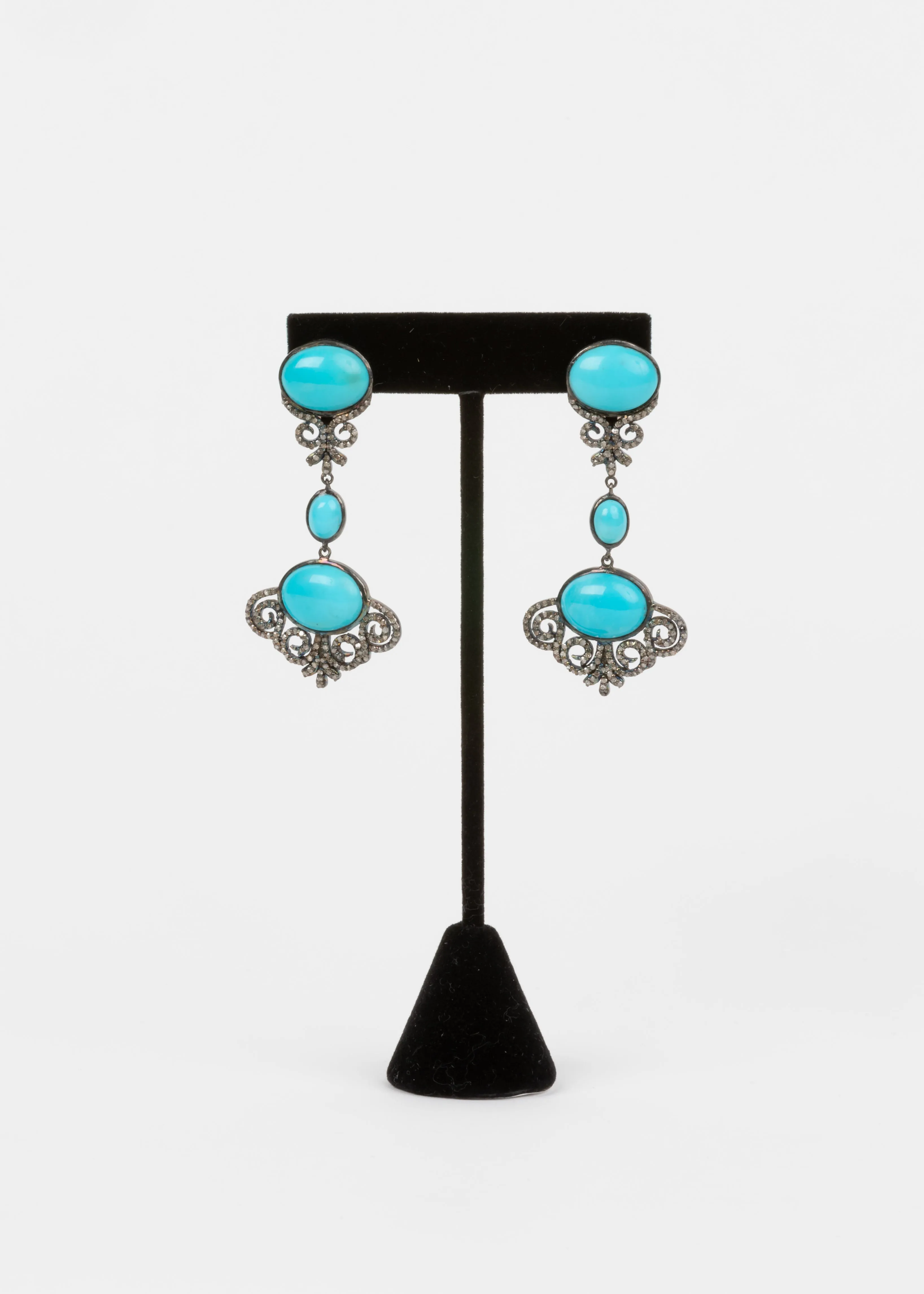 Pave Diamond, Turquoise Earrings