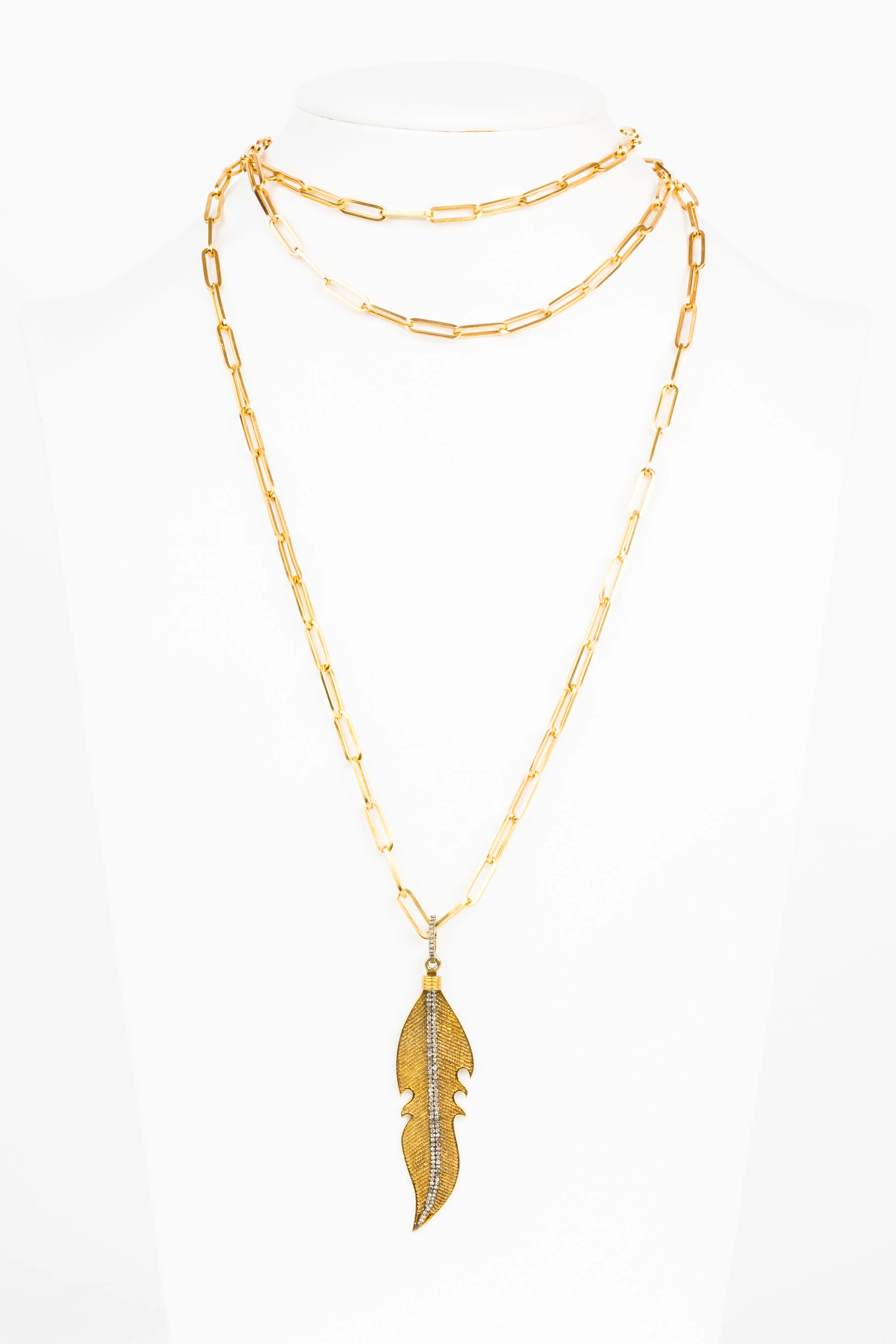 Pave Diamond, Vermeil Leaf Necklace
