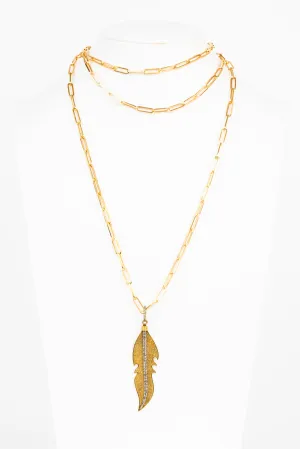 Pave Diamond, Vermeil Leaf Necklace