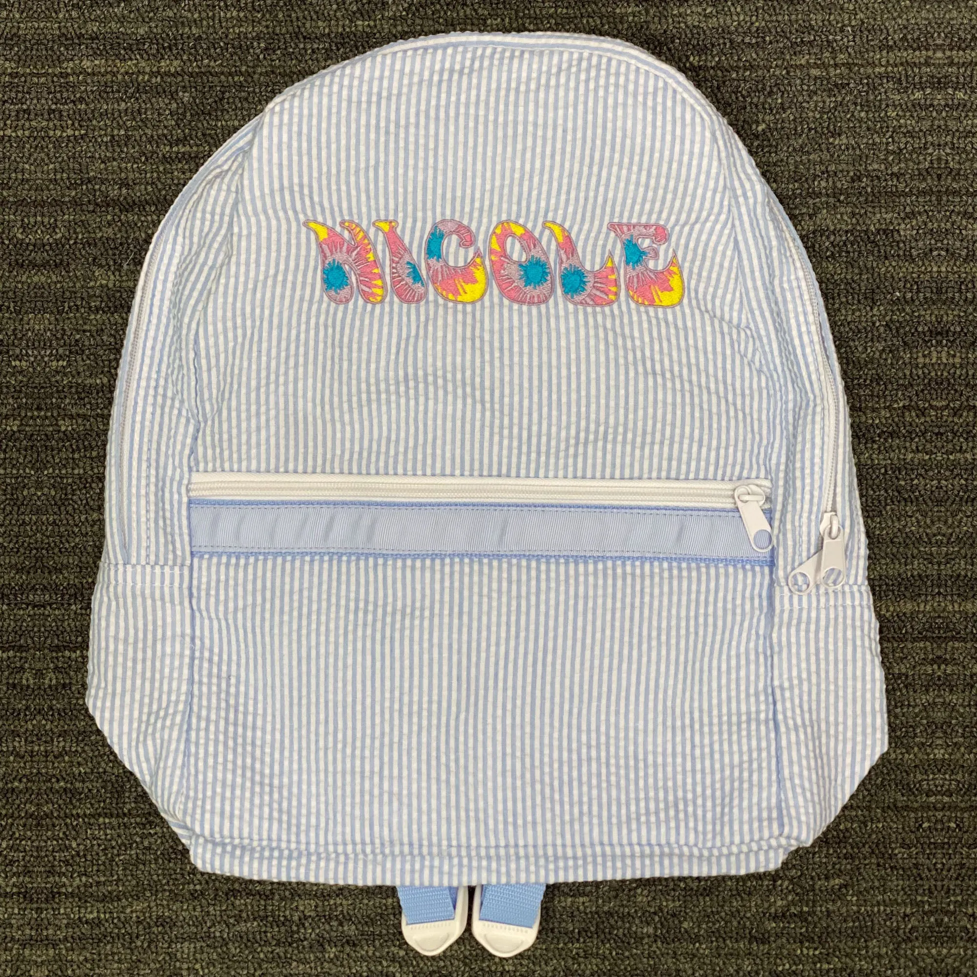 Personalized Seersucker Baby Blue Small Backpack
