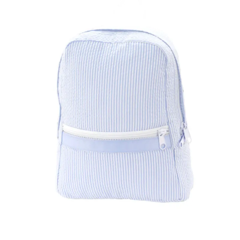 Personalized Seersucker Baby Blue Small Backpack