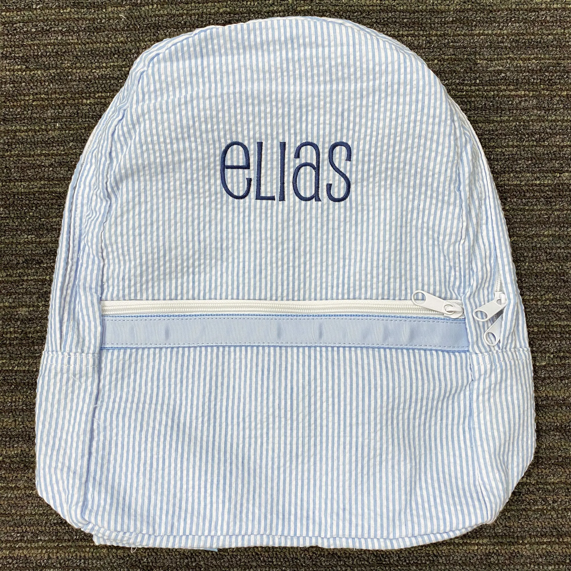 Personalized Seersucker Baby Blue Small Backpack