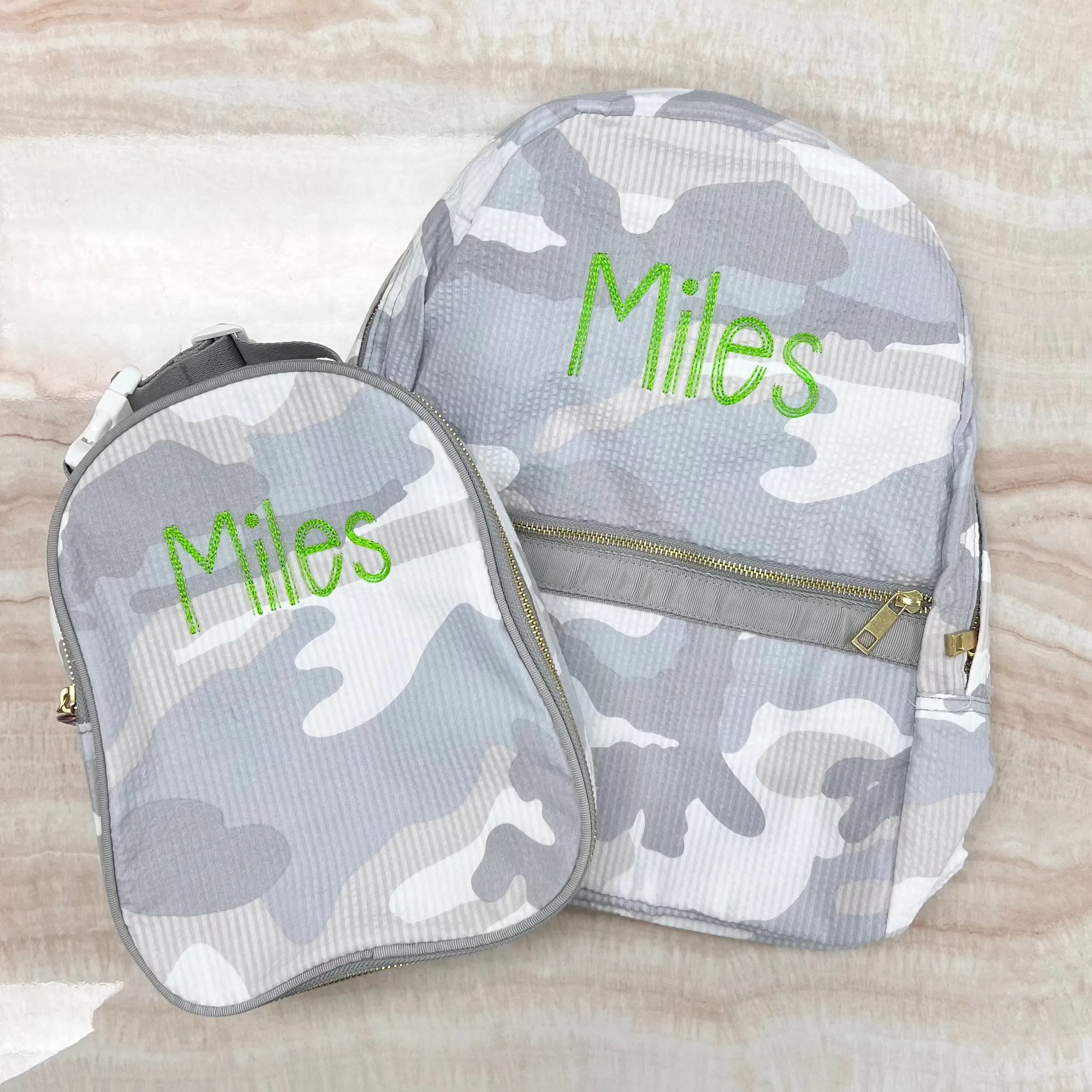 Personalized Seersucker Snow Camo Large Backpack w/ Pockets