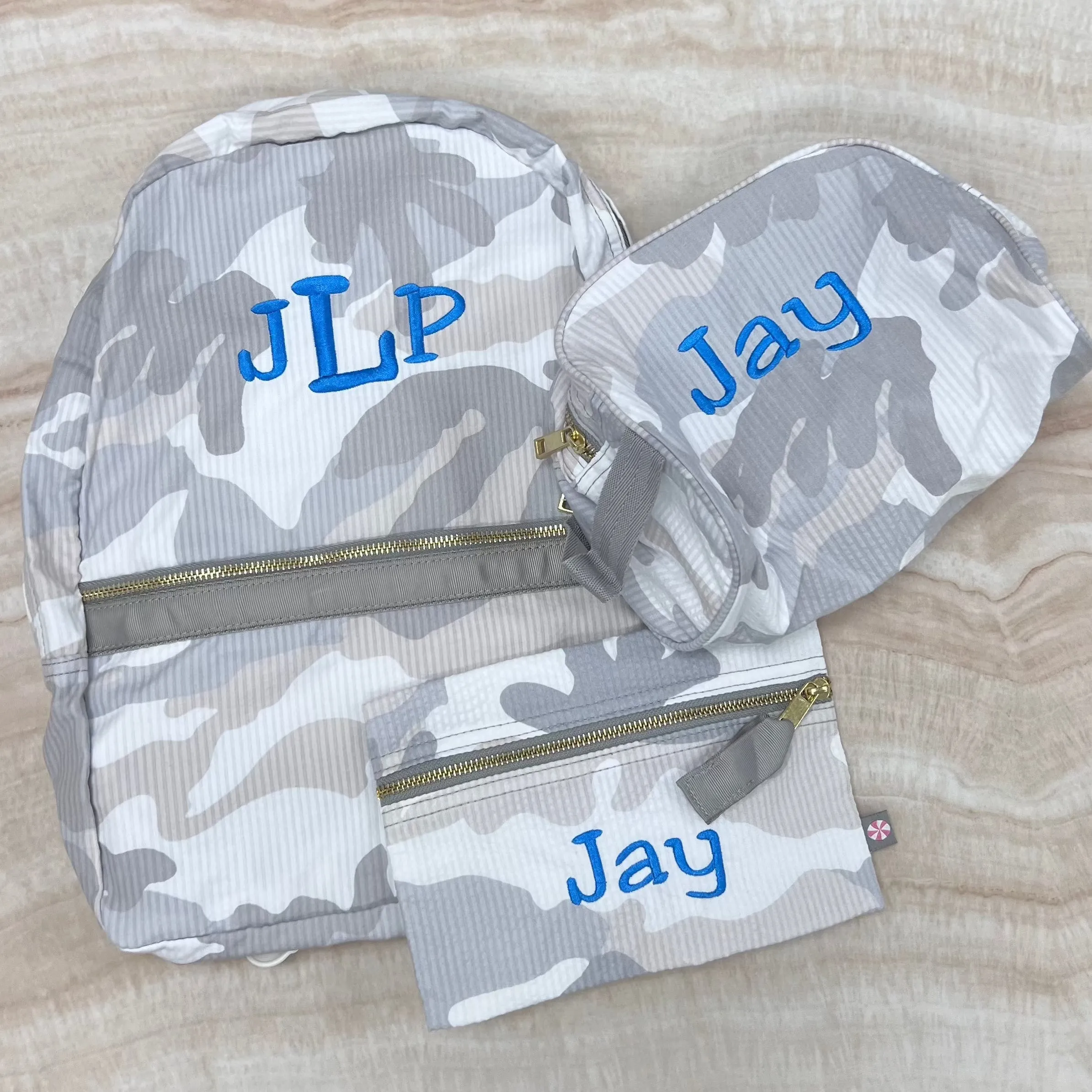 Personalized Seersucker Snow Camo Large Backpack w/ Pockets