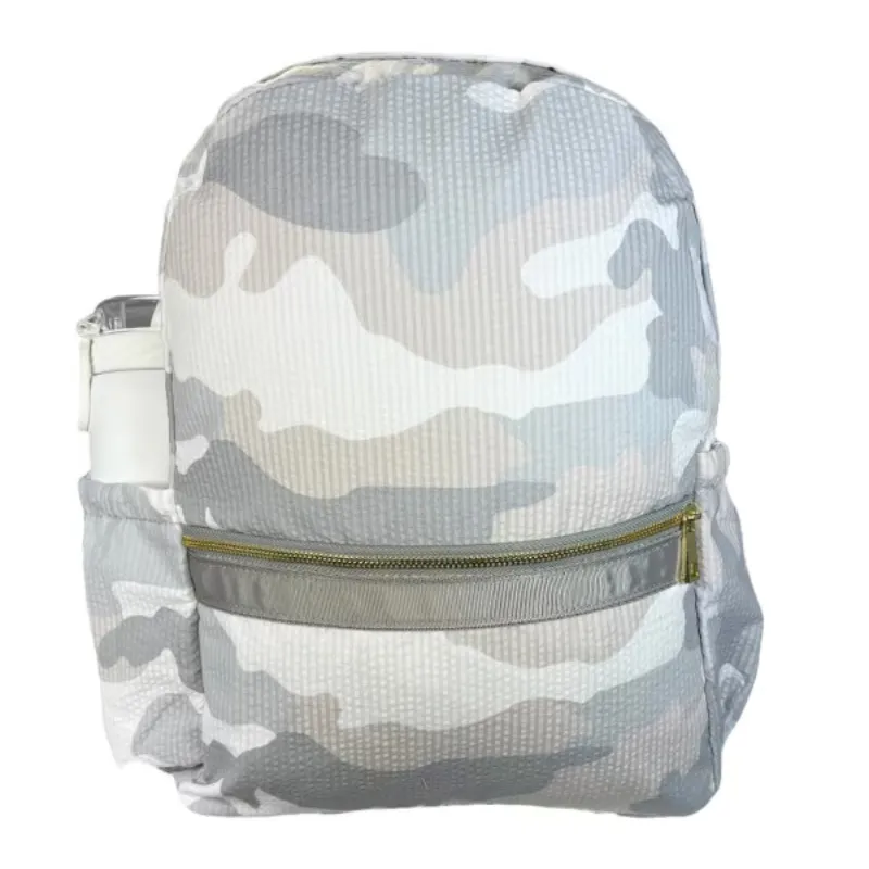 Personalized Seersucker Snow Camo Large Backpack w/ Pockets