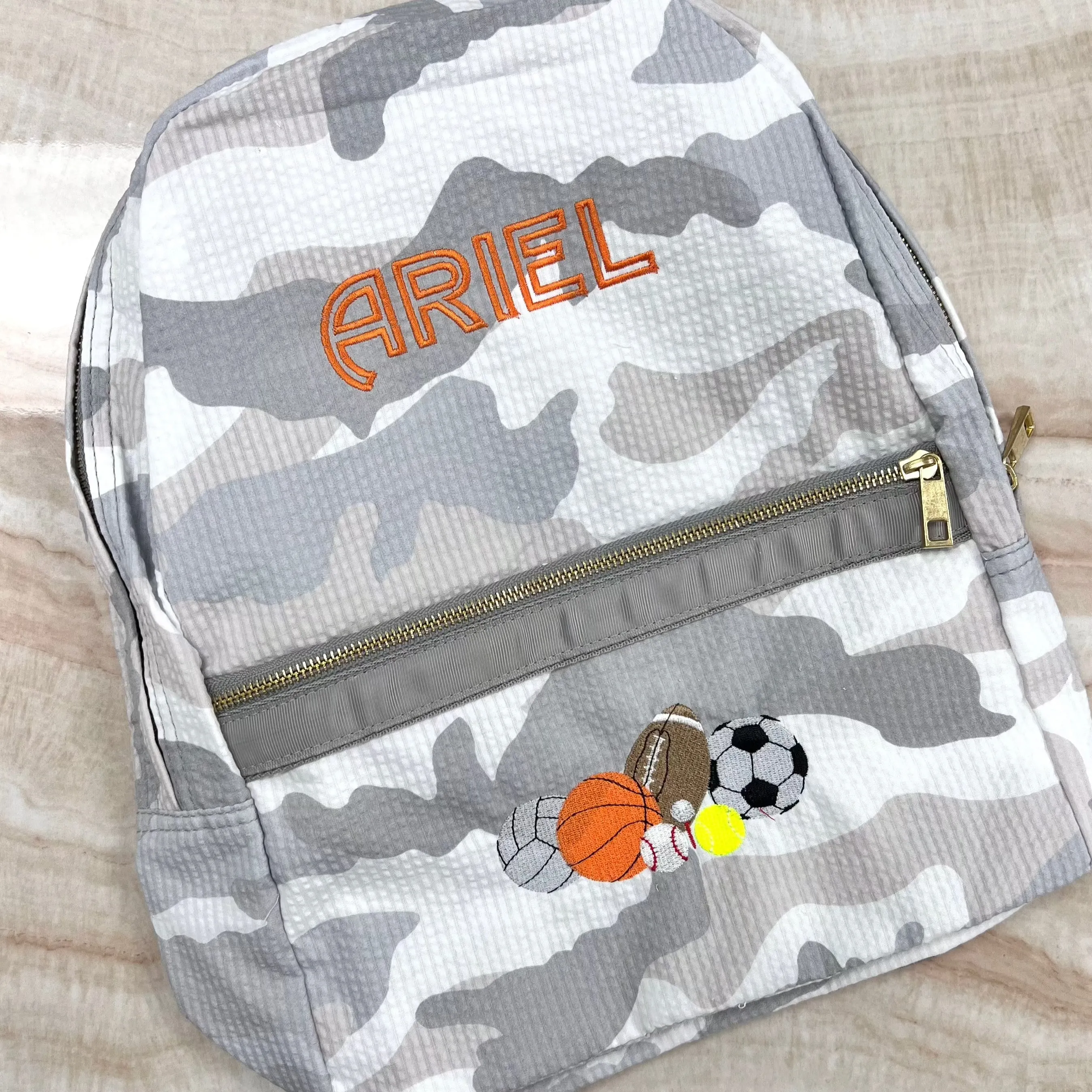 Personalized Seersucker Snow Camo Large Backpack w/ Pockets