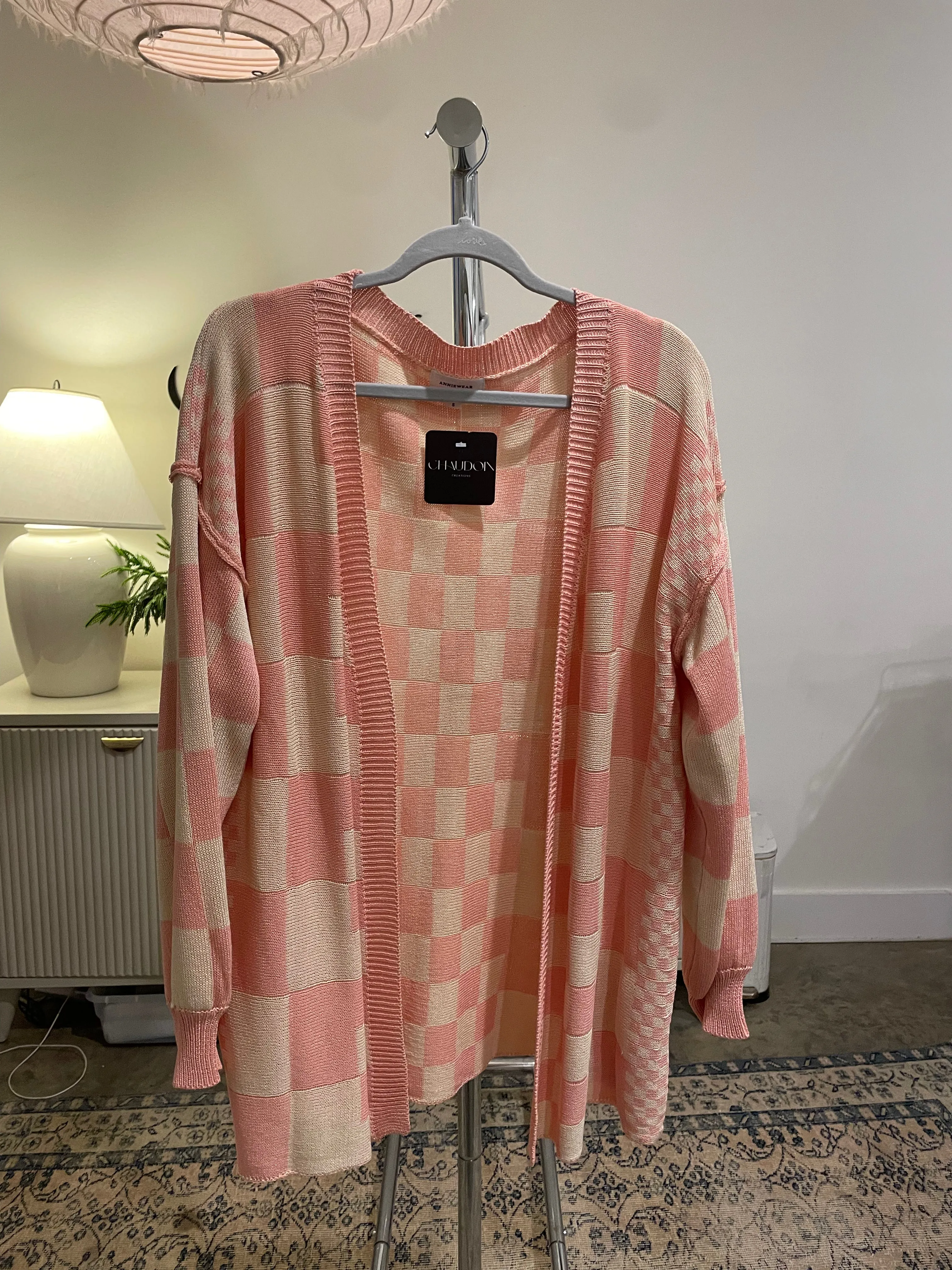 Pink Checkered Cardigan