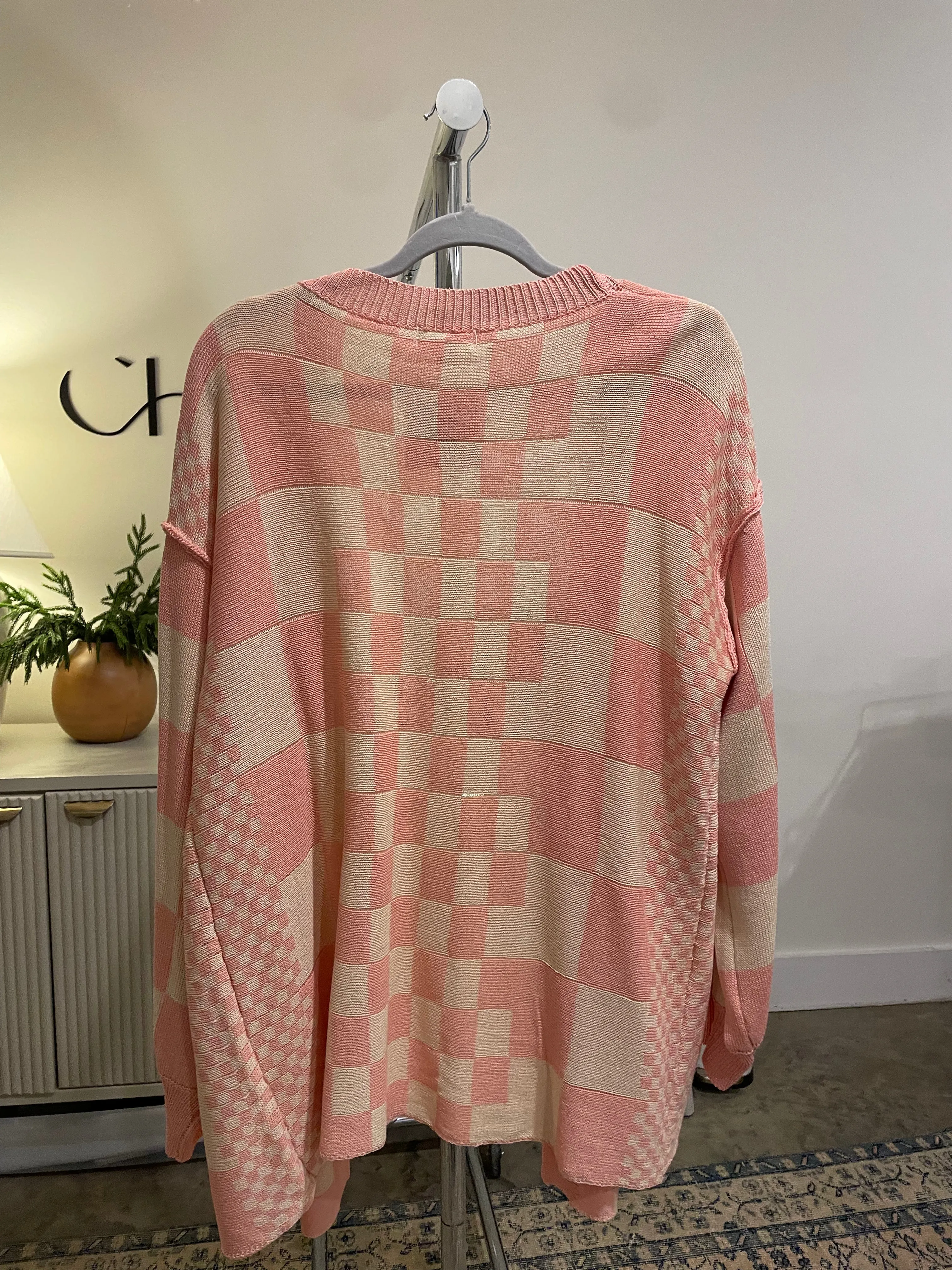 Pink Checkered Cardigan