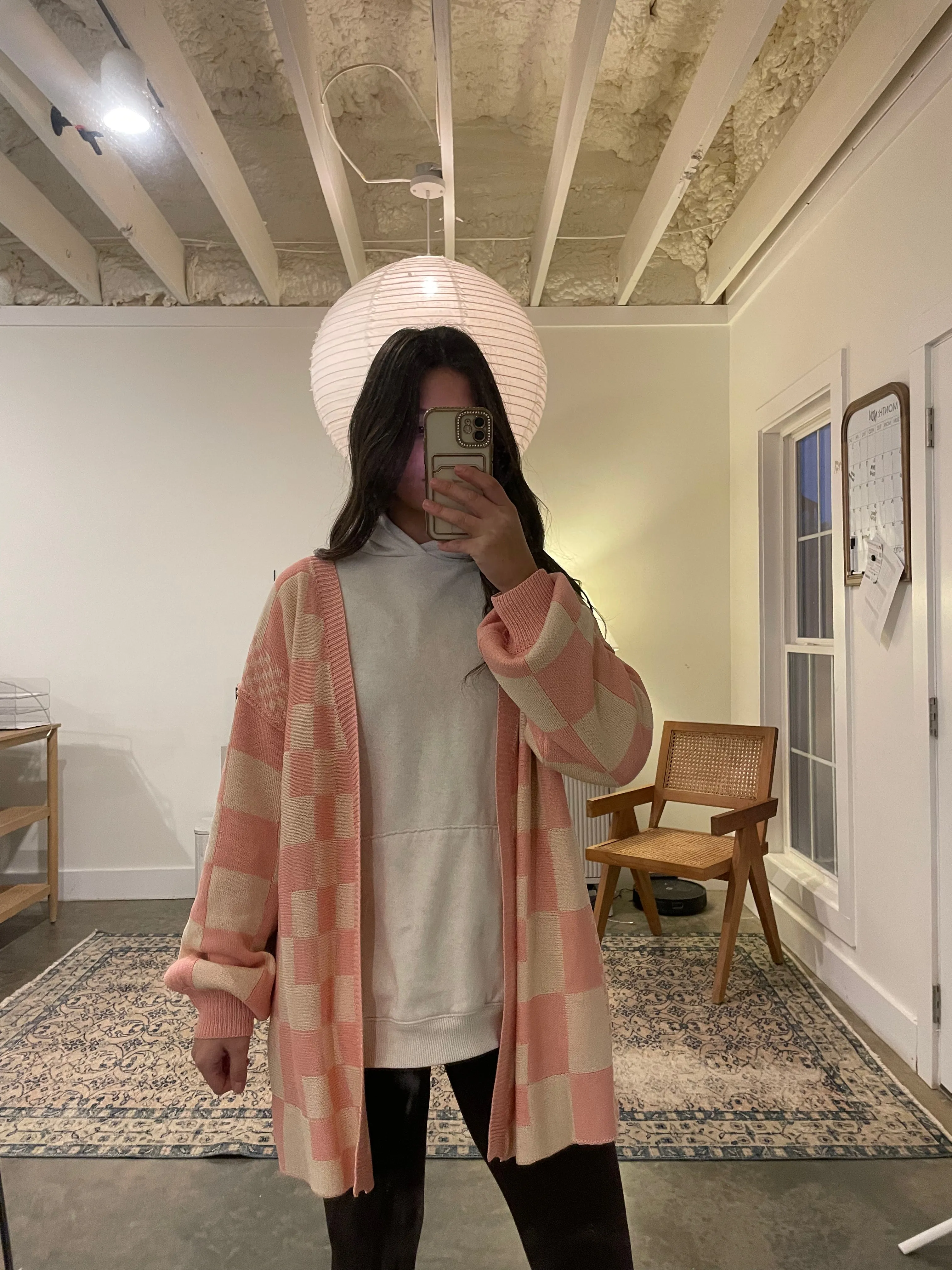 Pink Checkered Cardigan