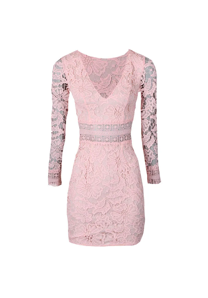 Pink Crochet Detailed Dress
