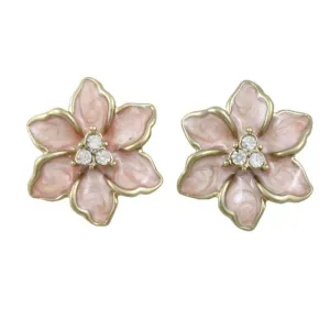 Pink Enamel with Crystals Flower Pierced Earring - REE909PK