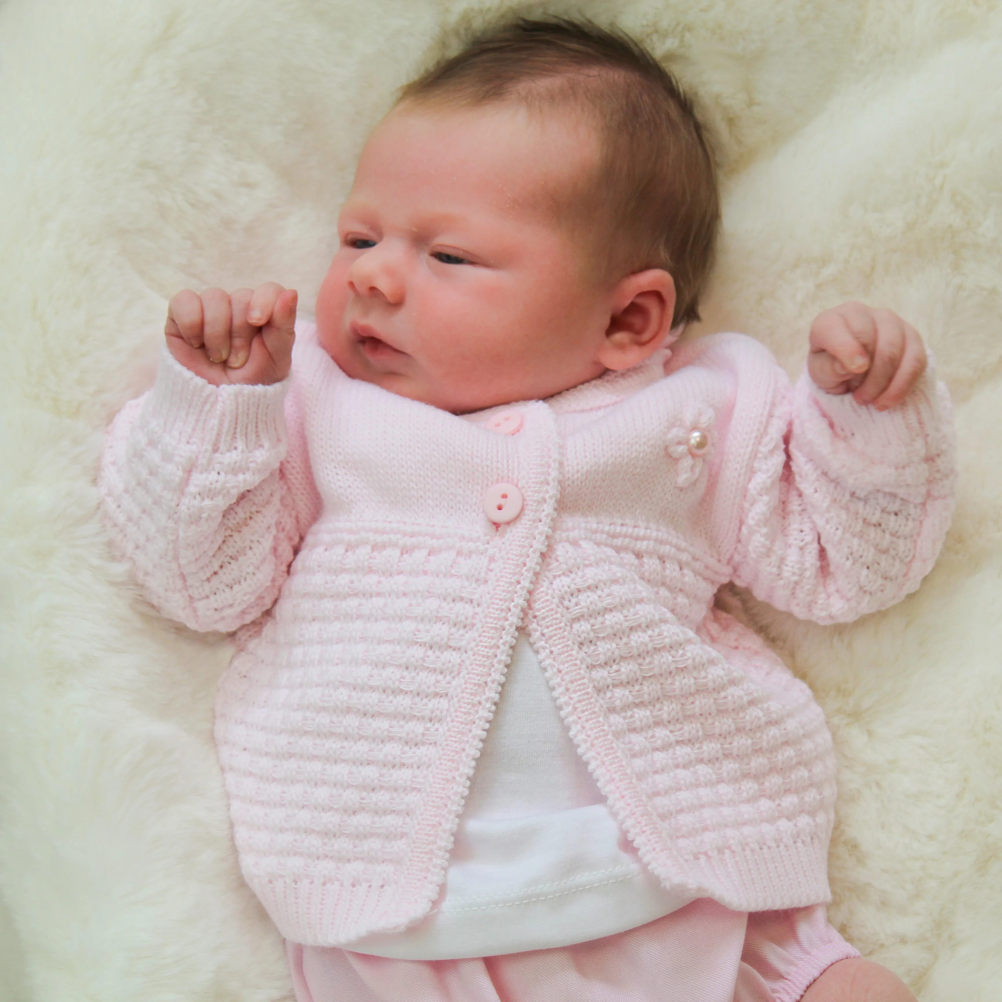 Pink Pearl Flower Detailed Cardigan