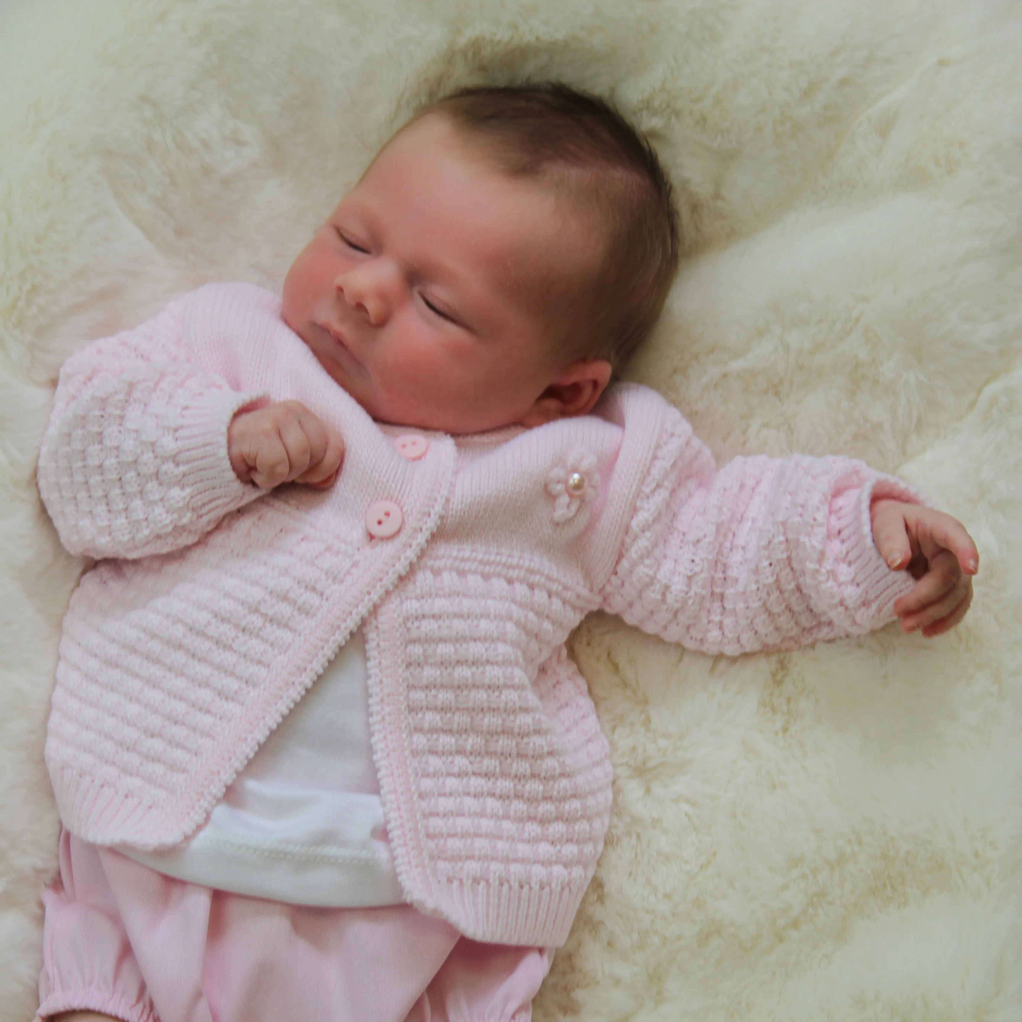 Pink Pearl Flower Detailed Cardigan