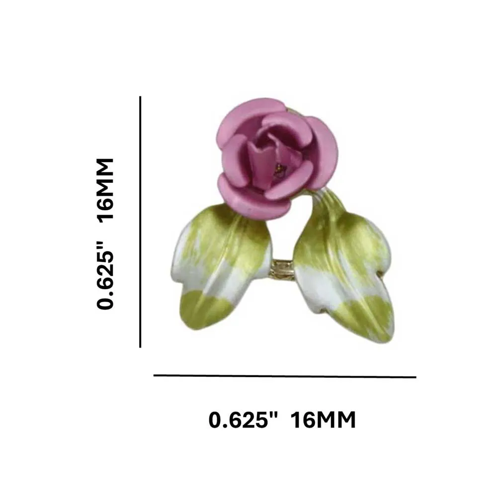 Pink Rose with Green Enamel Leaves Pierced Earring - PRL757EP