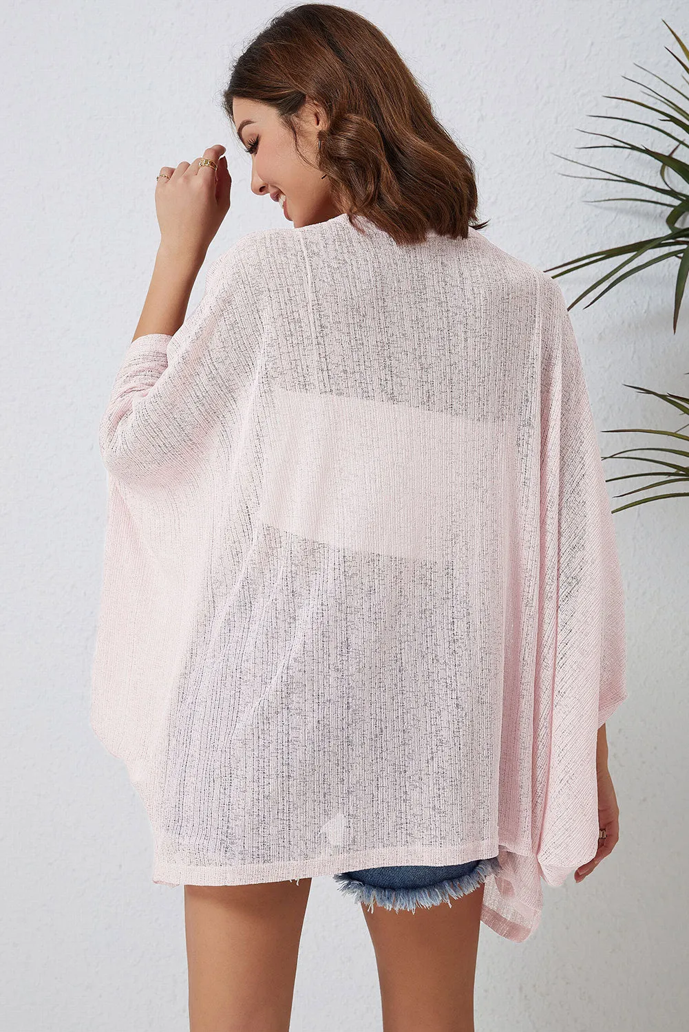 Pink Sheer Lightweight Knit Long Sleeve Cardigan