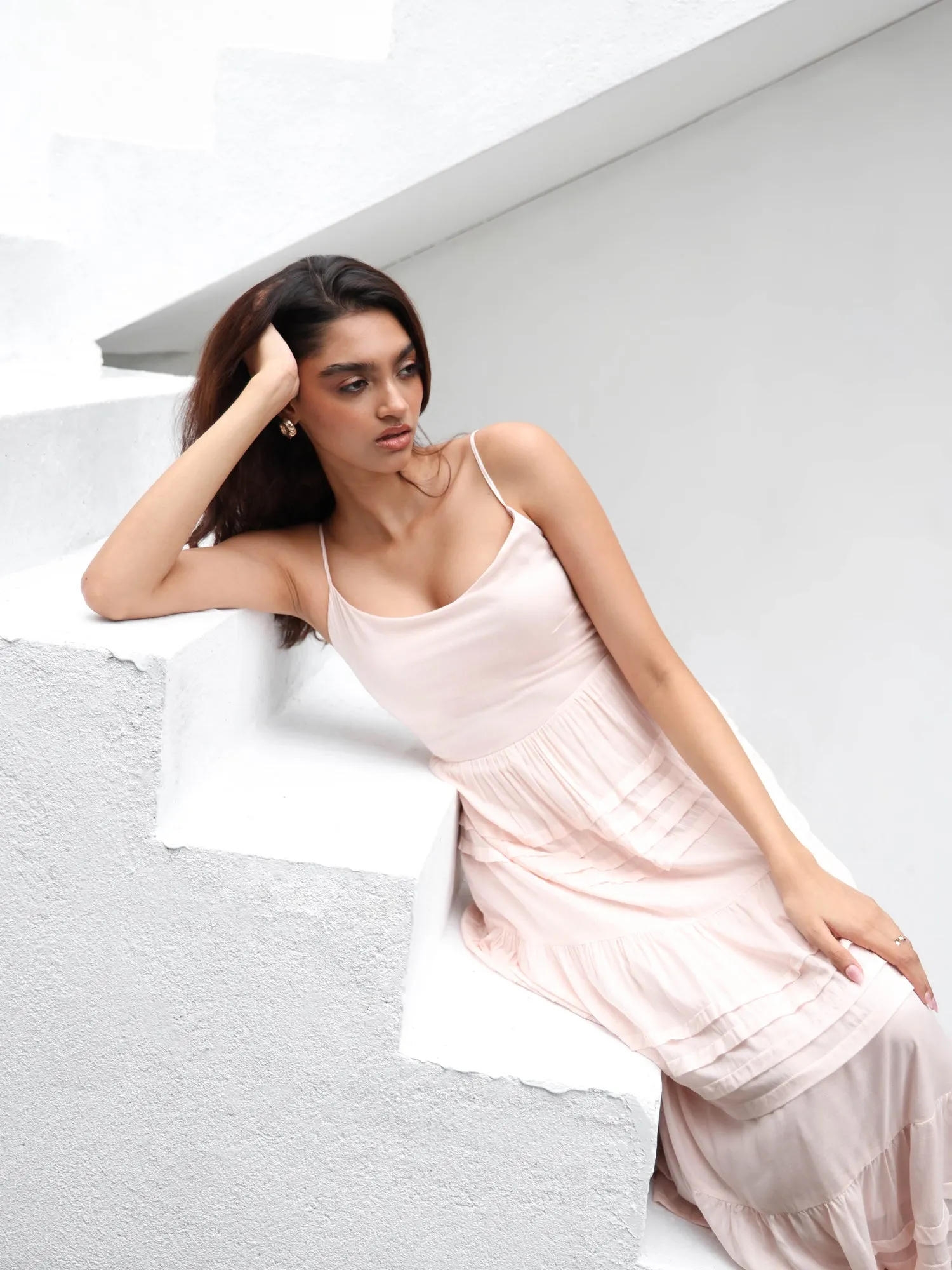 Pintucked Detailed Maxi Dress
