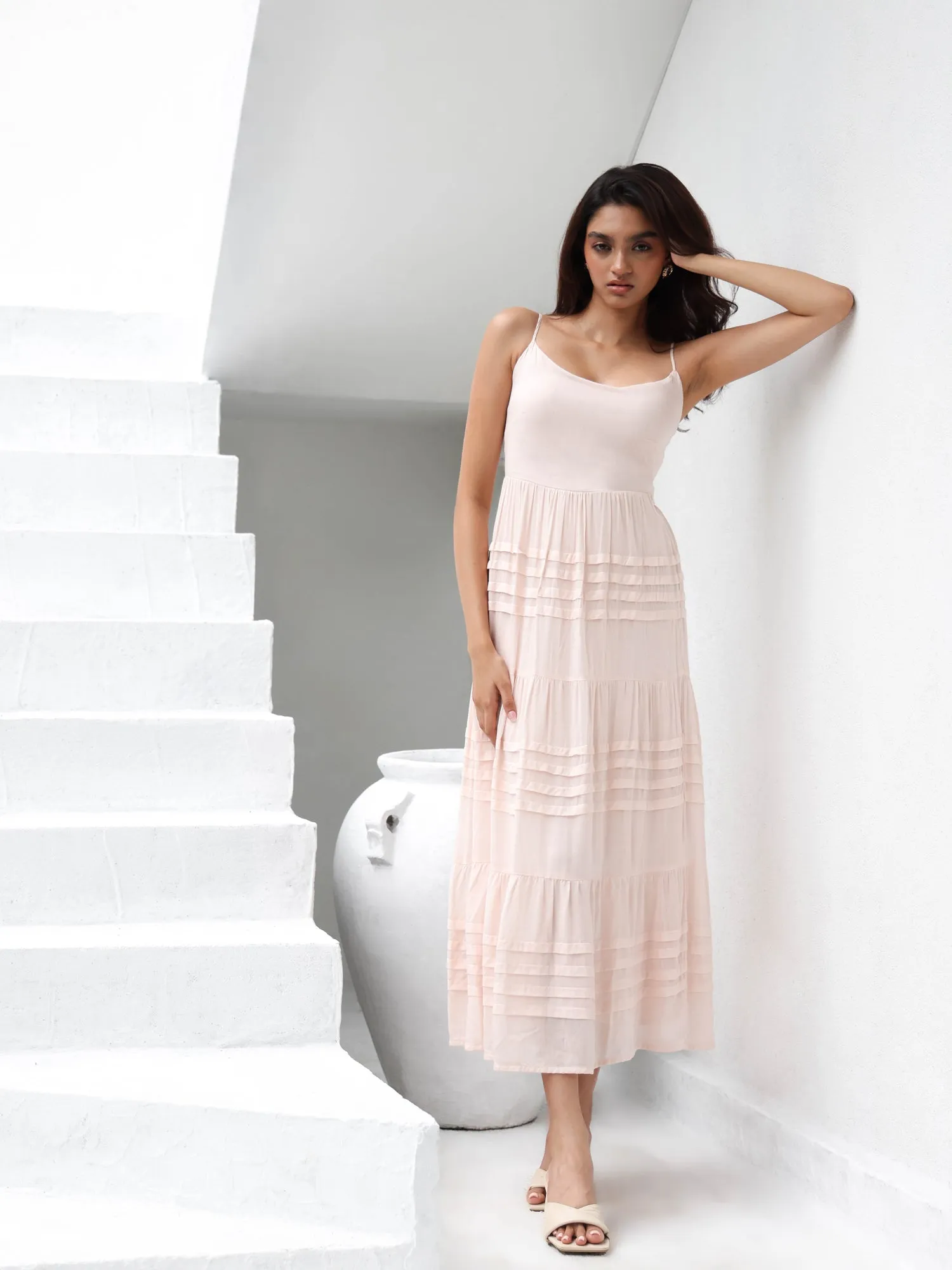 Pintucked Detailed Maxi Dress