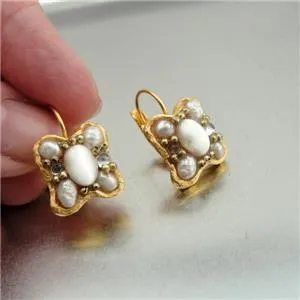 plated pearl earrings 24k yellow gold handmade high fashion Hadar Designers (as)