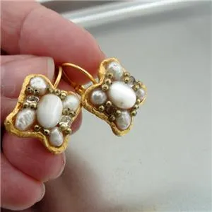 plated pearl earrings 24k yellow gold handmade high fashion Hadar Designers (as)