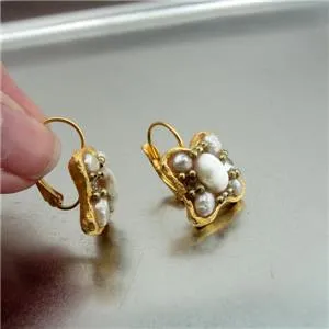 plated pearl earrings 24k yellow gold handmade high fashion Hadar Designers (as)
