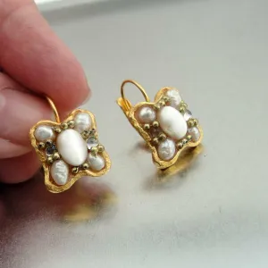 plated pearl earrings 24k yellow gold handmade high fashion Hadar Designers (as)