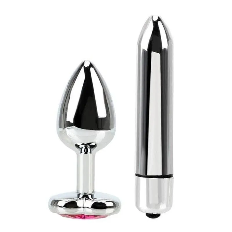 Plug Anal Diamant Cœur Rose S avec Vibro