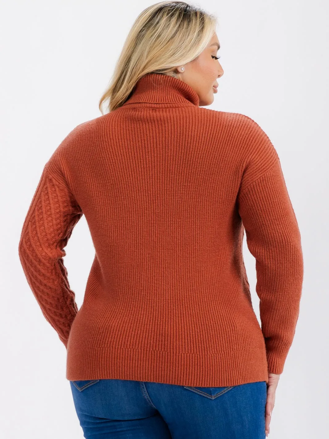 PLUS SIZE LONG SLEEVE TURTLE NECK DETAILED PULLOVER SWEATER