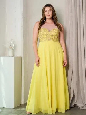 PLUS SIZE SLEEVELESS MESH DETAILED MAXI GOWN DRESS