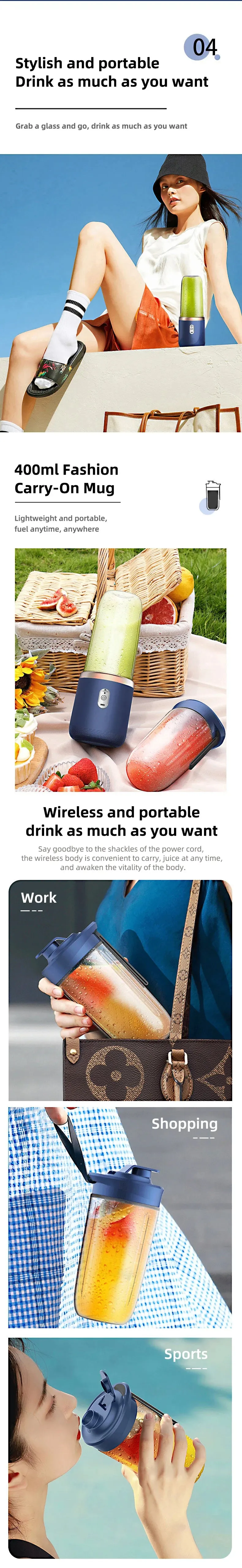 Portable Juicer Blender 400ml Electric  USB