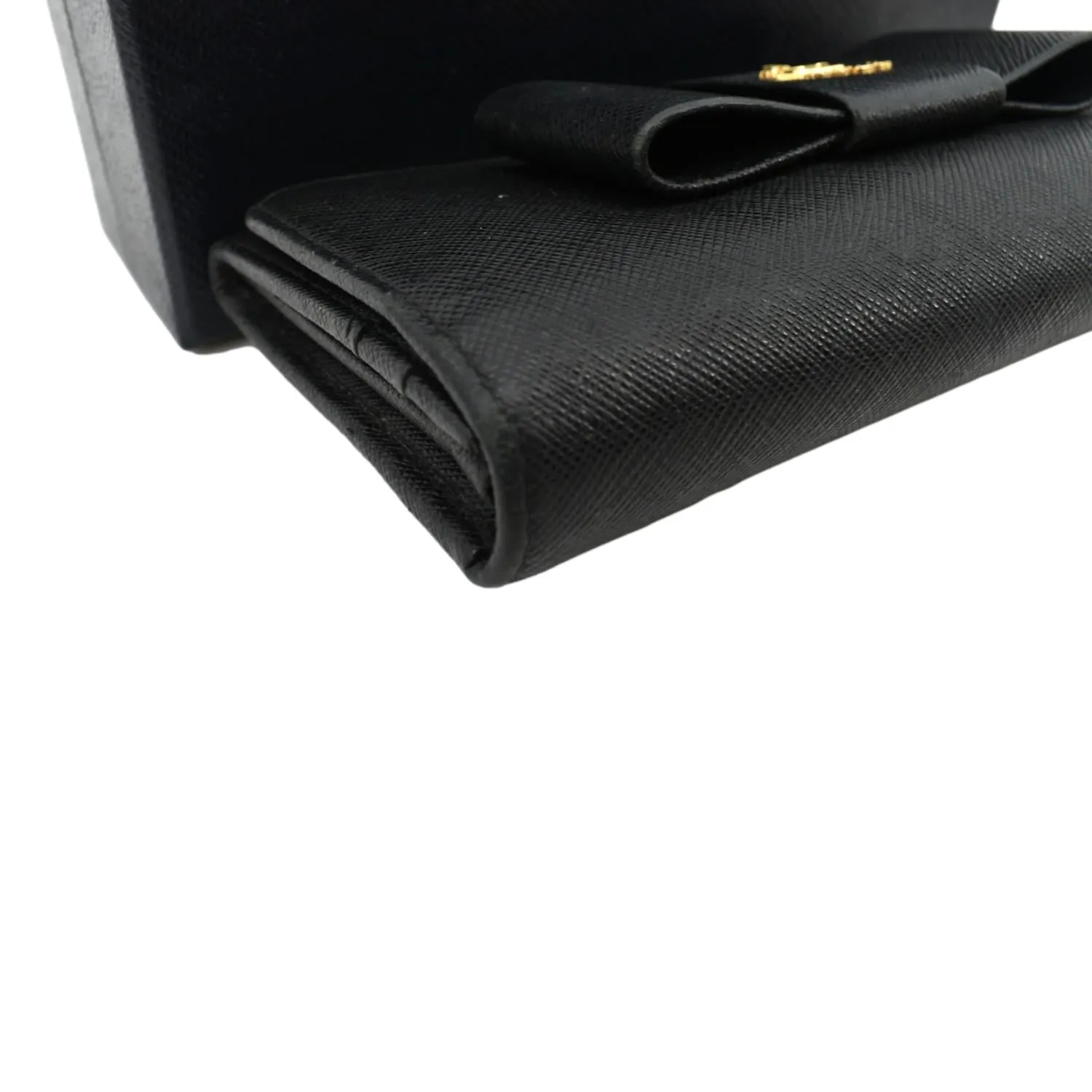 PRADA Bow Saffiano Leather Wallet Black