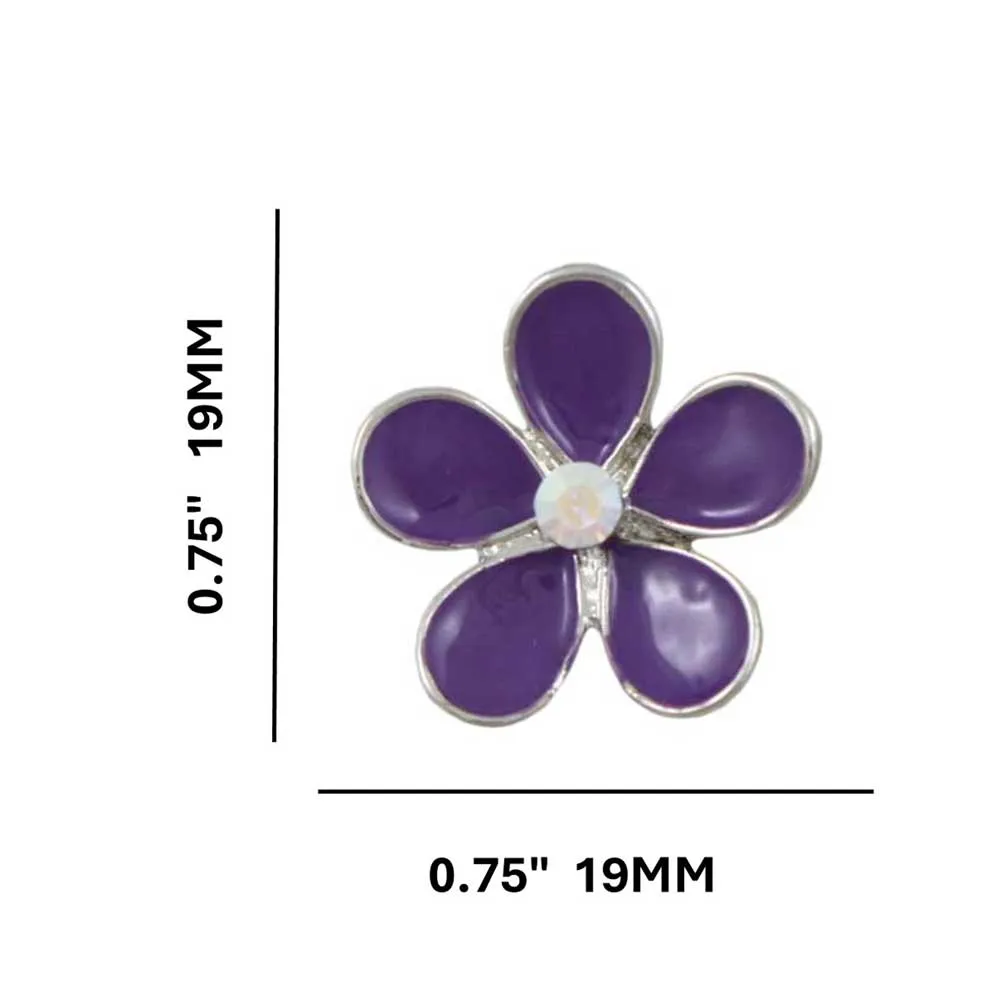 Purple Enamel Daisy with Crystal Center Pierced Earring - PRL178E