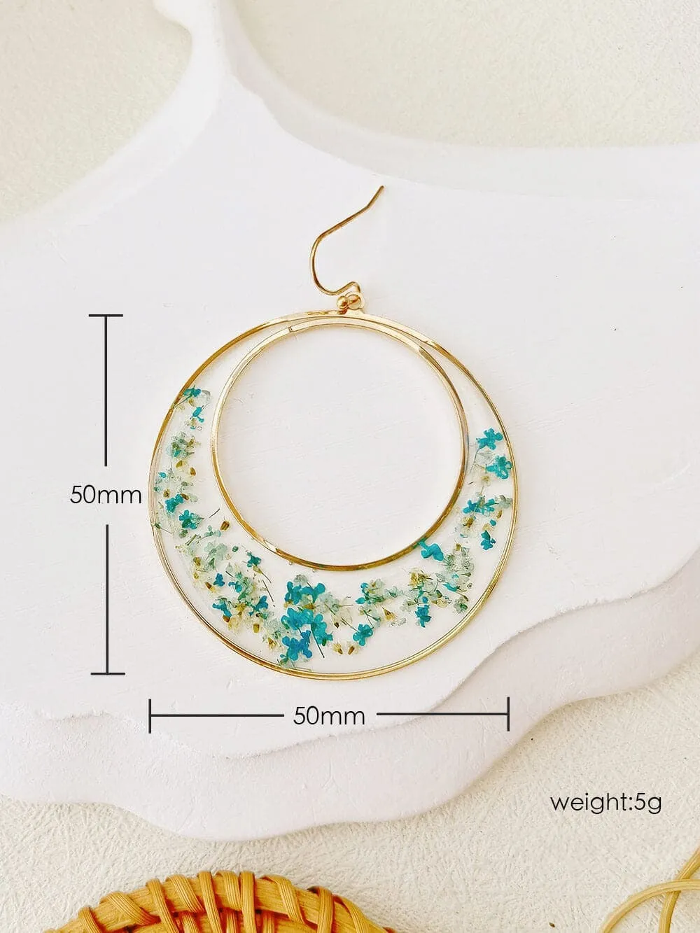 Queen Anne Lace Dried Flowers Large Hoop Earrings