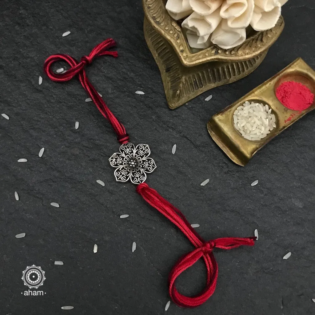 Red Flower Silver Rakhi