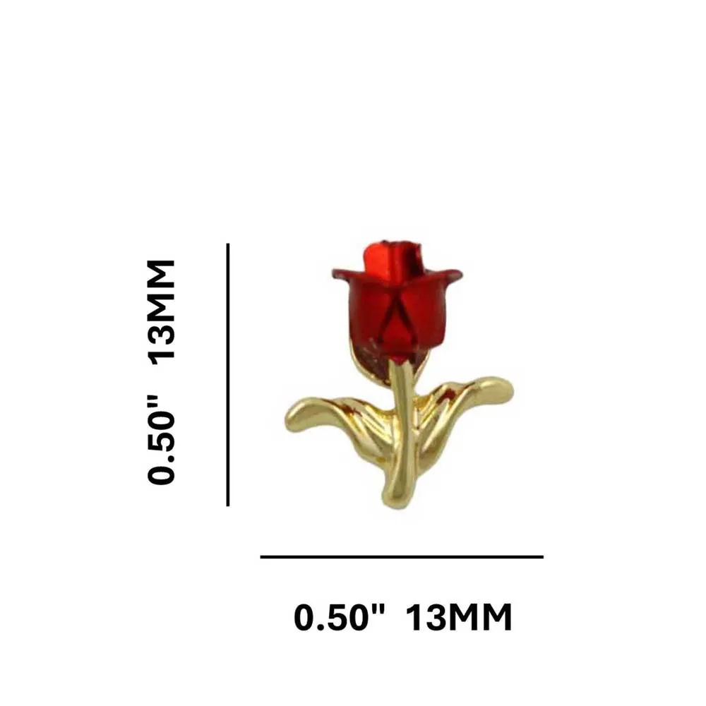 Red Rose Bud with Gold Stem Stud Pierced Earring - PRL005E