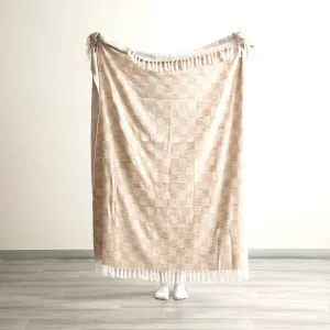Renee Taylor Nevis Checkered Stone Washed Yarn-Dyed Throw 130 x 170 cms Nude