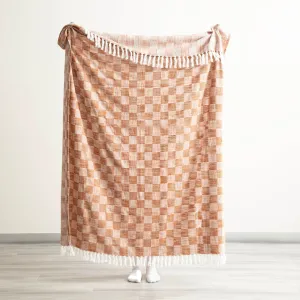 Renee Taylor Nevis Checkered Stone Washed Yarn-Dyed Throw 130 x 170 cms Terracotta