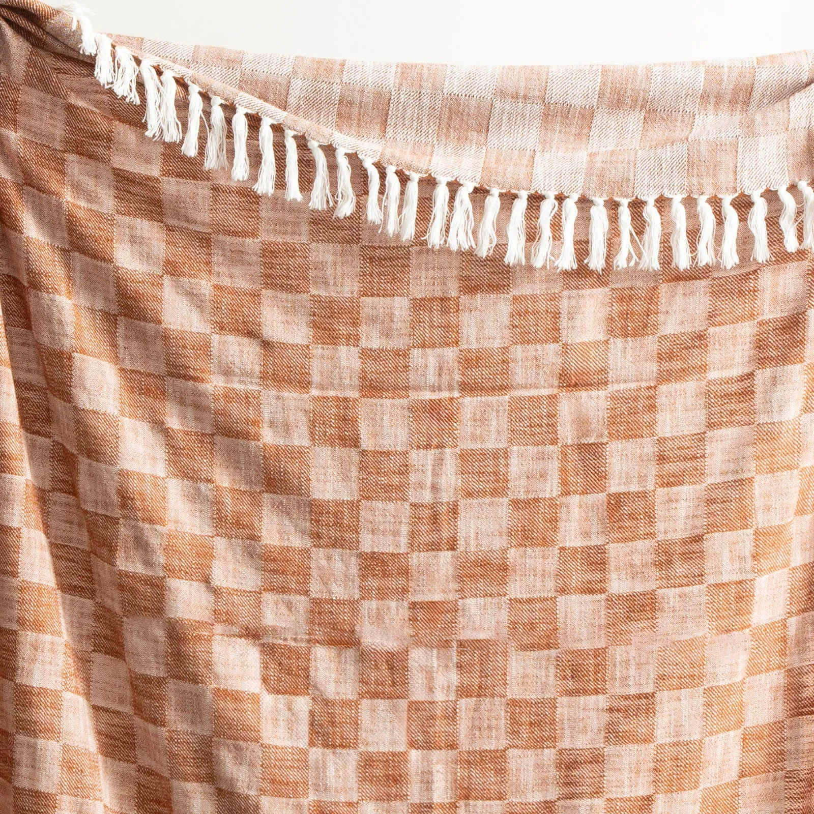 Renee Taylor Nevis Checkered Stone Washed Yarn-Dyed Throw 130 x 170 cms Terracotta